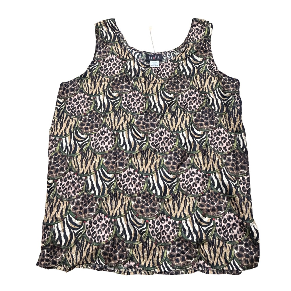 Vintage Stunt Women 100%‎ Silk Tank Top M Animal Print Leopard Zebra Sleeveless
